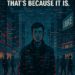 A digital artwork showing a young man standing in the middle of a dark city street surrounded by glitch effects. The environment around him — buildings, people, and lights — appears distorted, as if part of a broken simulation. Above him, bold white text reads: “If You Feel Like Everything’s Fake, That’s Because It Is.” The man looks aware and alert, while the crowd around him walks mindlessly, enhancing the feeling of manufactured reality.